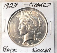 COIN - CLEANED 1923 SILVER PEACE DOLLAR