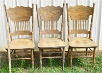 3 OAK PRESSED BACK CHAIRS - FOR PAINT OR REFINISH
