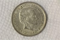 Uruguay 1942 Cougar 1 Peso Silver Coin