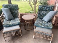 Faux Rattan & Bamboo: 2- Cushioned Chairs & Table