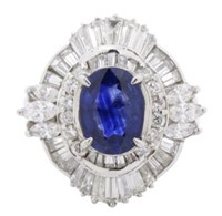 Platinum 4.47 ct Natural Sapphire & Diamond Ring