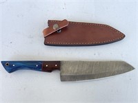 Full Tang Damascus Steel Knife with Leather