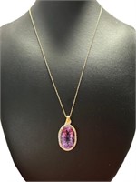 14kt Gold Oval 4.25 ct Amethyst & Diamond Necklace