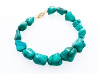 Genuine Turquoise Bracelet 14kt Gold Clasp