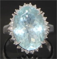 Platinum 8.44 ct Aquamarine & Diamond Ring