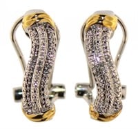 Two Tone Diamond Accented French Lock Earrings