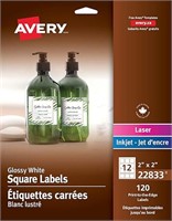 Avery Glossy White Square Labels, 2" x 2" Square