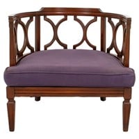 Hollywood Regency Style Walnut Barrel Back Chair
