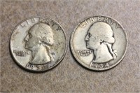 Lot of 2 Silver Washington Quarters