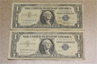 Lot of 2 Blue Seal $1.00 Note