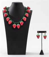 Bakelite Strawberry Motif Jewelry Set, 3