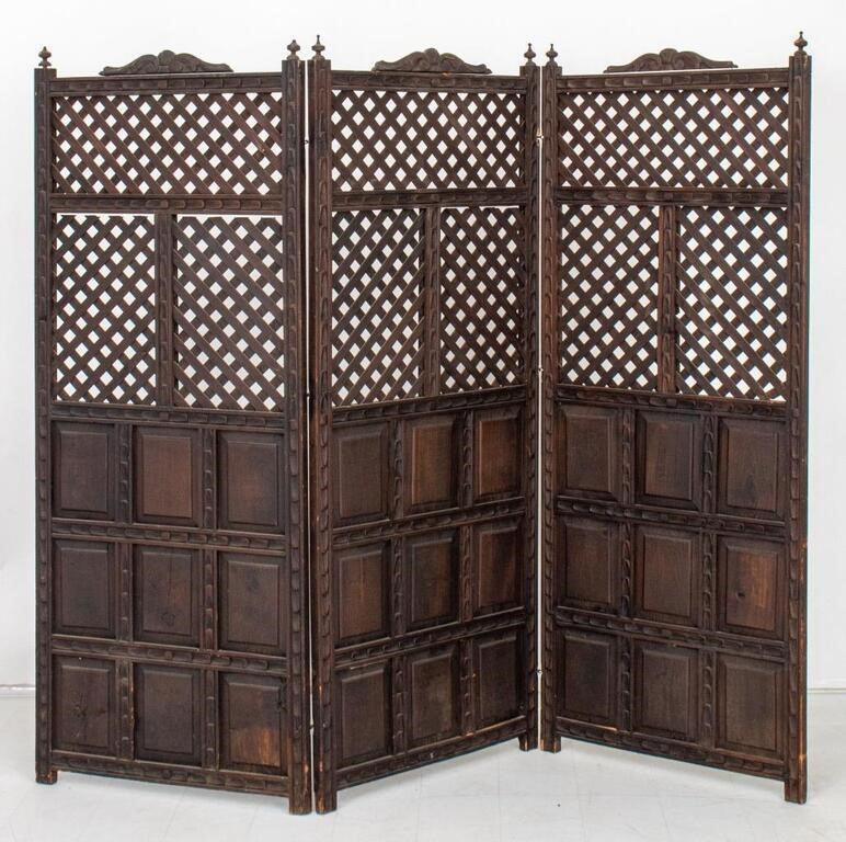 Anglo-Indian Wooden Lattice Three Panel Screen