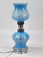 ANTIQUE BLUE & CLEAR GLASS MINIATURE TABLE LAMP