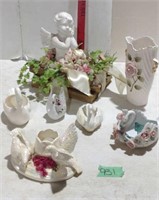 Swan vases, cherub, other