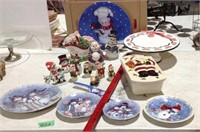 Christmas figurines and serving plates