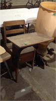 Vintage wood desk with drawer under seat