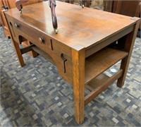 Antique Arts & Crafts Style Oak Library Table (W/