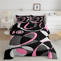 B1892  Feelyou Pink Grey Black Full Comforter Set