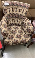 Floral Upholstered Channel Back Arm Chair
