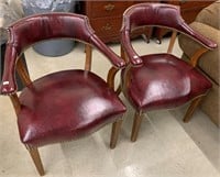 Pair Of Red Leather Office Arm Chairs