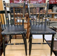 Pair Of Black Paint Decorated Plank Seat Chairs