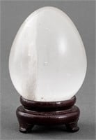 Chinese Selenite Egg on Wood Stand