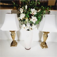 Pair Brass Lamps, Vase