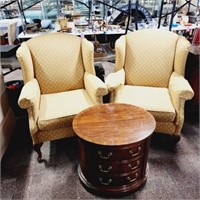 2 Wing Back Chairs, Oval End Table