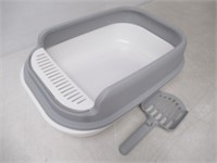Cat Litter Box With Scoop, White/Grey