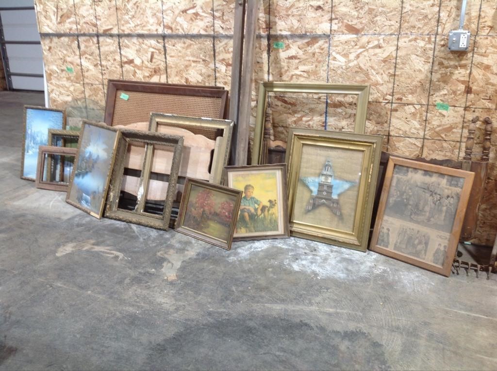 Old picture frames, pictures, bed frames and more
