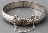 Sterling Silver Engraved Hinged Bangle Bracelet