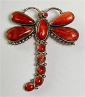 Xtra Large Sterling Coral Dragon Fly Pin/Pendant