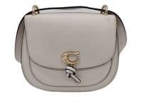 Coach White Pebble Leather Rounded Half-Flap Purse