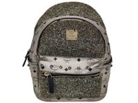 Sequined Light Pewter Leather Large Backpack