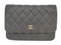 CC Black Quilted Leather Gold Chain Strap Purse