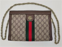 GG Beige Canvas Red & Green Stripe Pouch