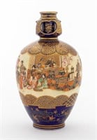 Japanese Meiji Cobalt Blue Satsuma Ceramic Vase