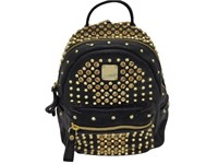 Gold Studded Black Leather Small Backpack