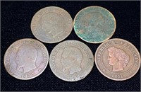 Five 19th Century French Coins
