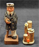 Wooden Sea Captain With Seagull Figurines.