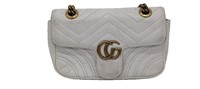 GG White Leather Half-Flap Purse