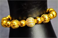 18K Gold Designer Ball Open Bangle Bracelet