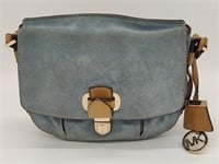 MK Blue Suede Brown Leather Half-Moon Bag