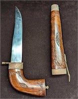 Vintage Wood Sheath Carved Pistol Shaped Knife