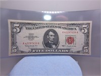 Vintage 1963 $5.00 Bill Red Seal