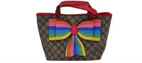 GG Beige Canvas Rainbow Bow Small Tote Bag