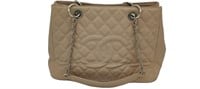 CC Beige Quilted Leather Chain Strap Tote Bag