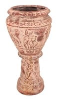 Etruscan Revival Pottery Jar on Pedestal Stand