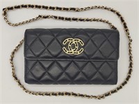 CC Black Quilted Leather Wallet on Chain Clutch