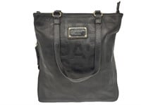 Black Flat Grain Leather Shoulder Tote Bag